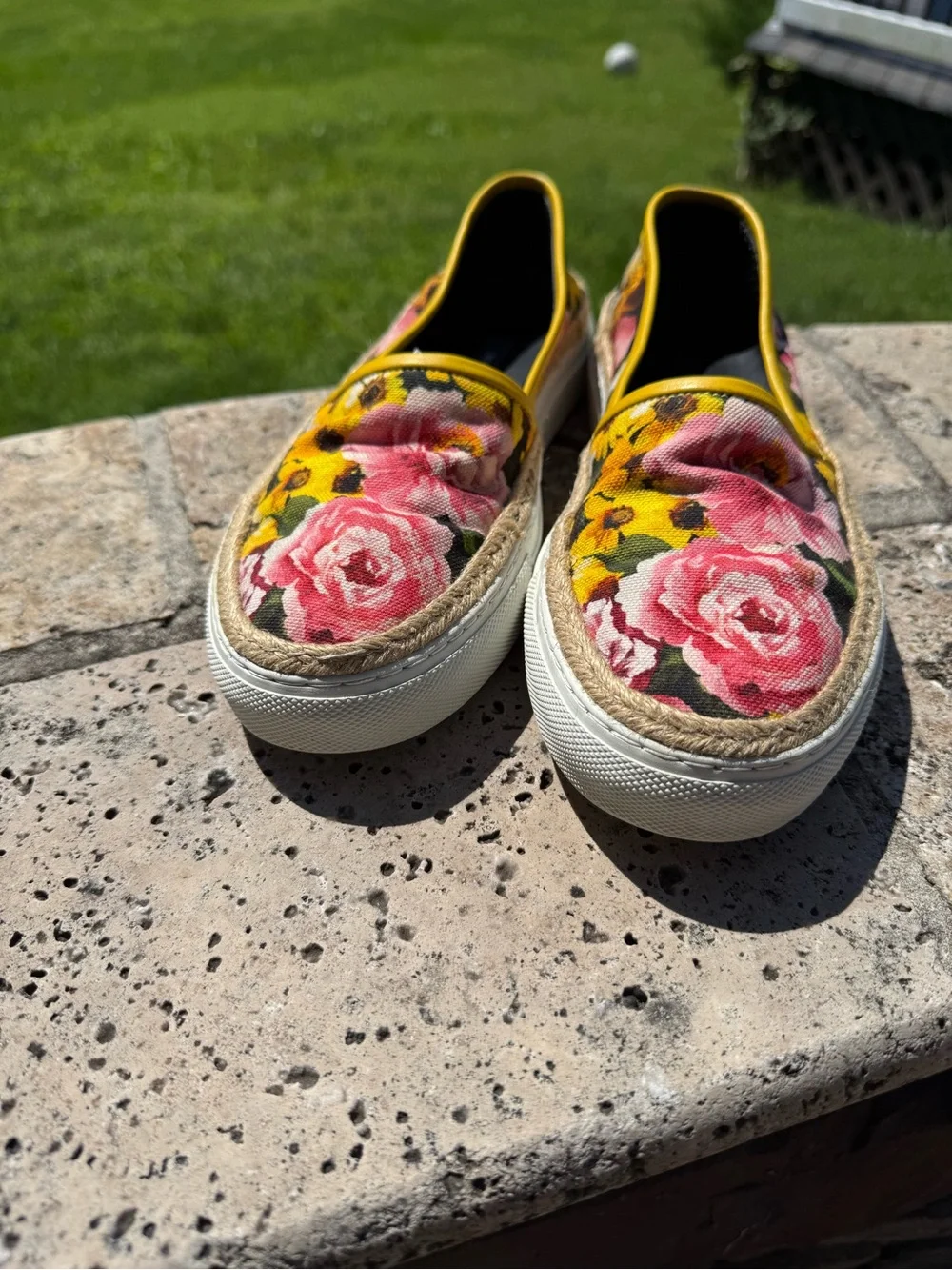 Dolce & Gabbana Floral Canvas Espadrilles in Yellow and Pink sz 38